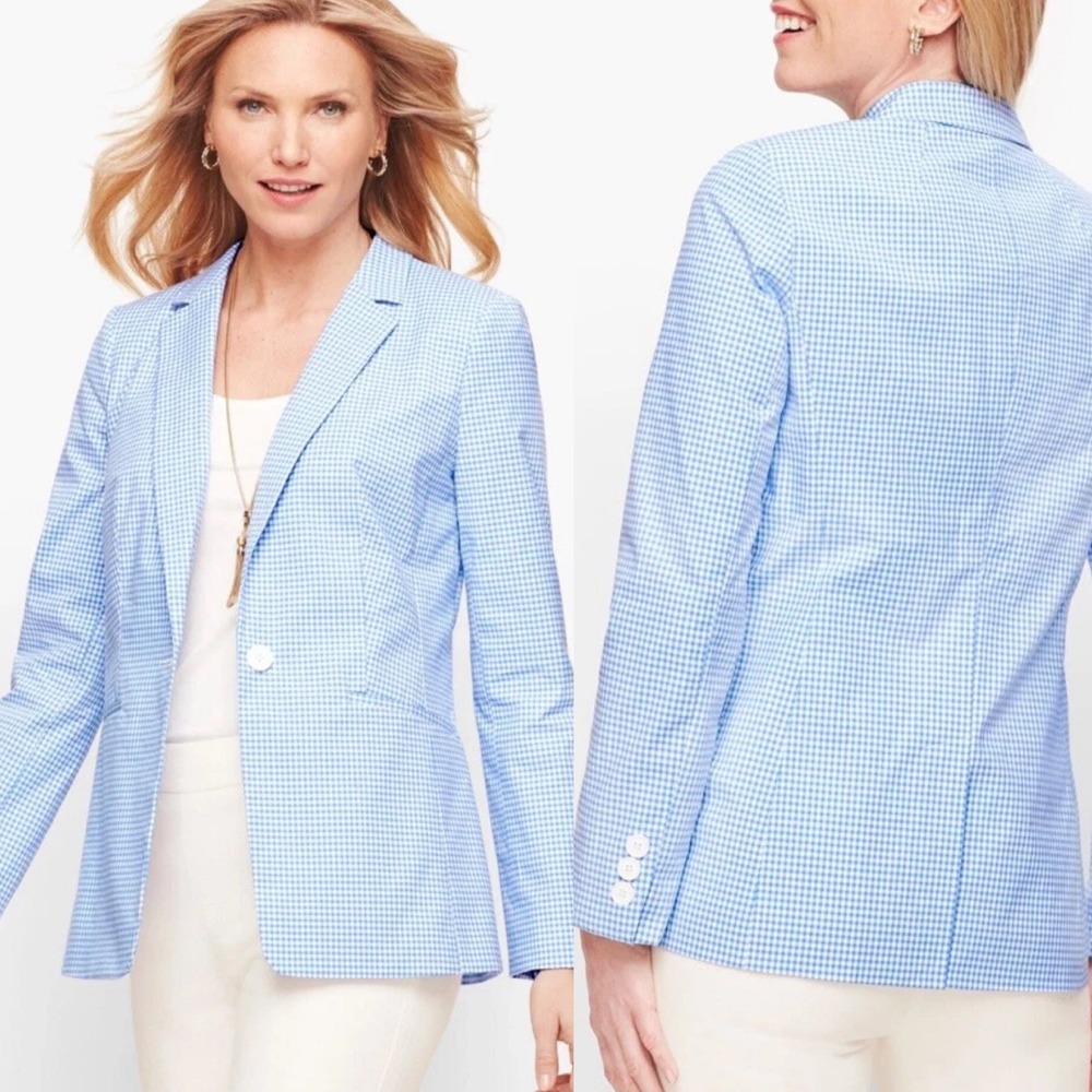 Talbots Womens Gingham One Button Blazer 2P Blue Check Preppy‎ Easter Old Money